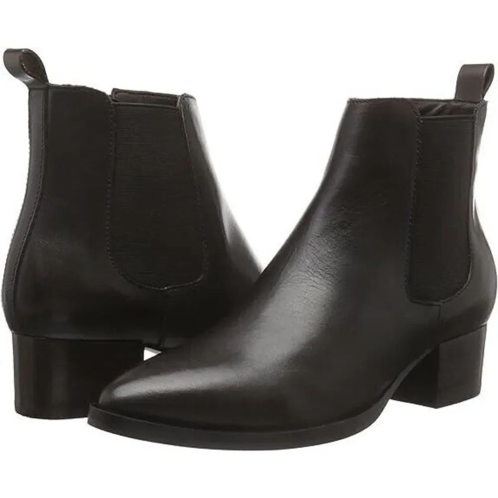 Topshop Womens Black Leather Pointed Toe Ankle Chelsea Boots Size US 10 Eur 42